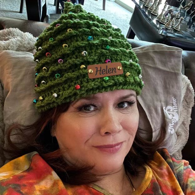 Custom Name Leather Patch Christmas Tree Personalized Crochet Hat