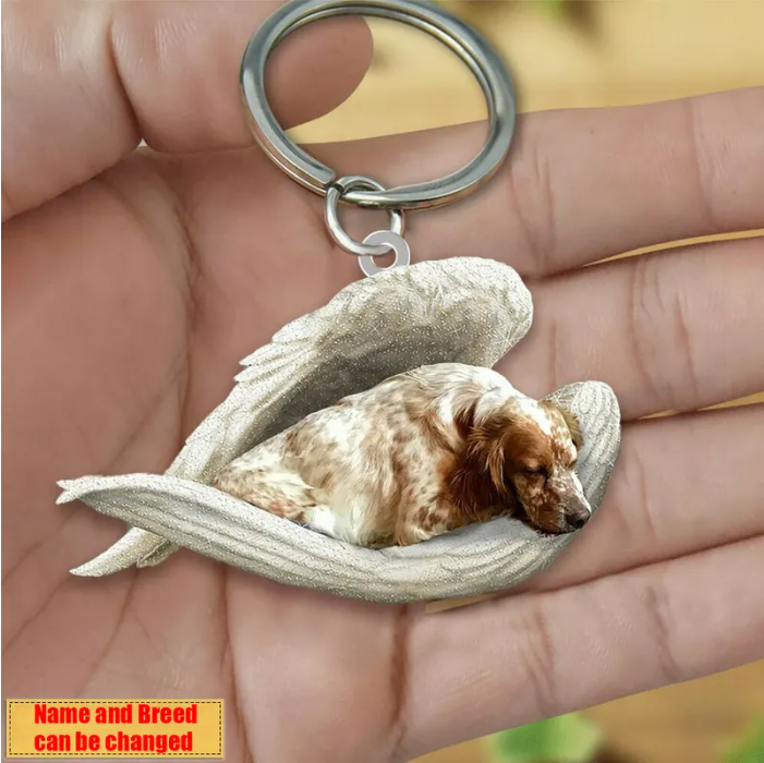 Personalized Stainless Dog Sleeping Angel Keychain - Double Sides Prin