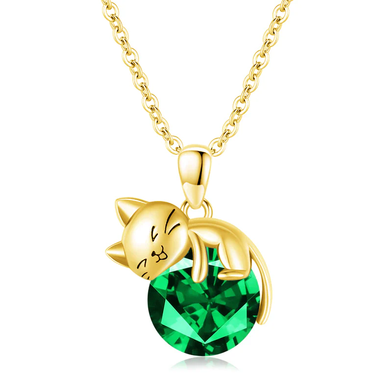 Cat pendant necklace with birthstone, gift for women, daughter and mother