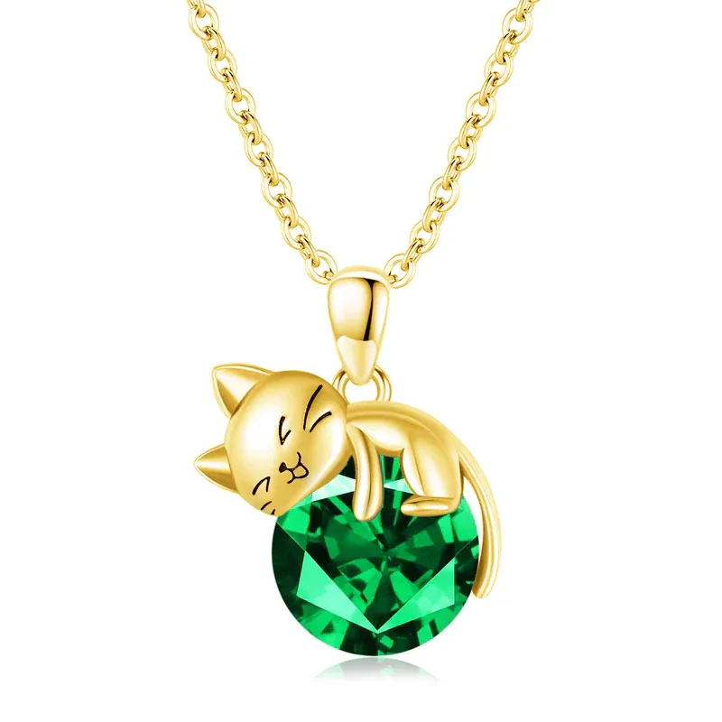 Cat pendant necklace with birthstone, gift for women, daughter and mother