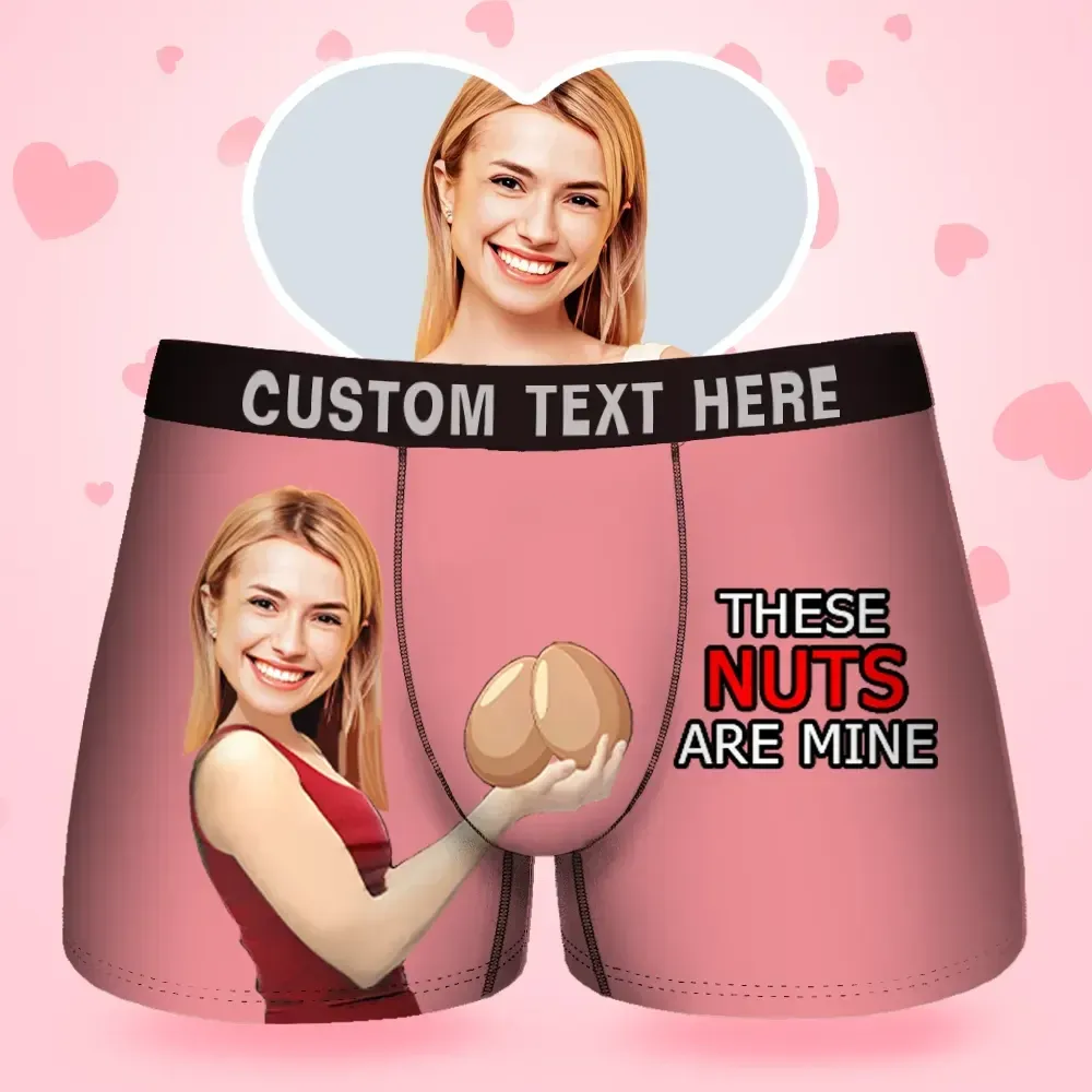 Father's Day Gifts Custom Face Men's Boxer These Nuts Are Mine Style Underwear, Birthday Gifts for Husband, Waistband Text Boxer Gift