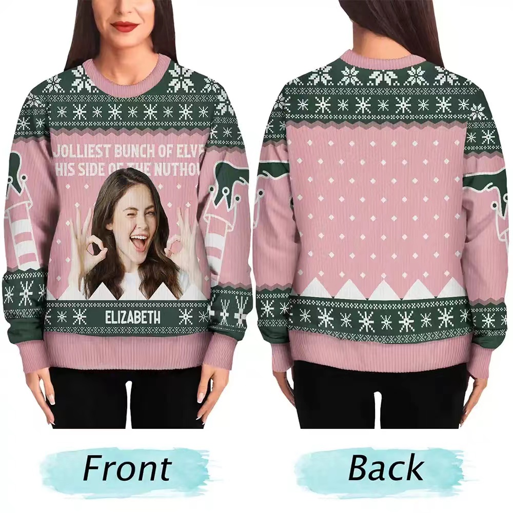 Custom Photo Jolliest Bunch Of Elves - Personalized Unisex Ugly Sweater