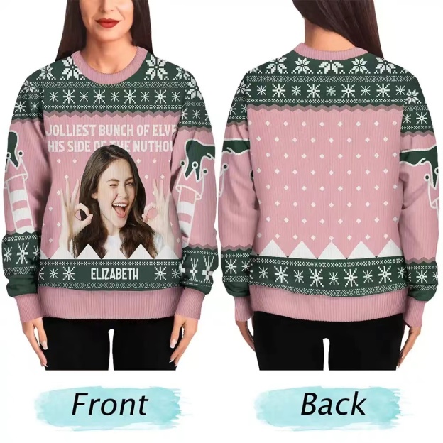 Custom Photo Jolliest Bunch Of Elves - Personalized Unisex Ugly Sweater