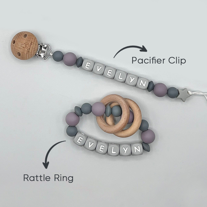 Personalized Baby Pacifier Clip & Rattle Ring