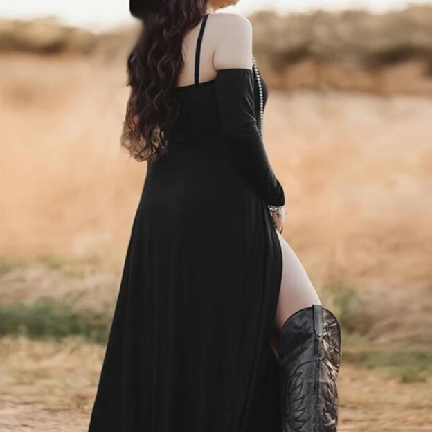 Retro halterneck backless slit maxi dress