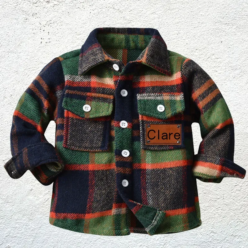 Personalized Leather Patch Kids Flannel Jacket