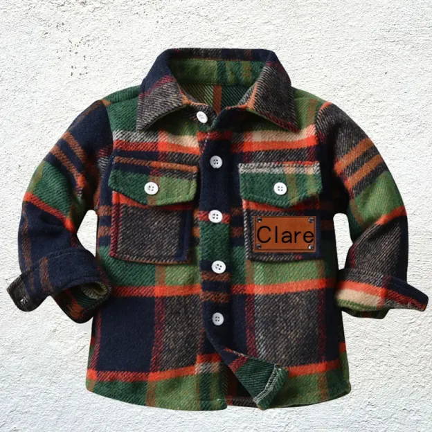 Personalized Leather Patch Kids Flannel Jacket
