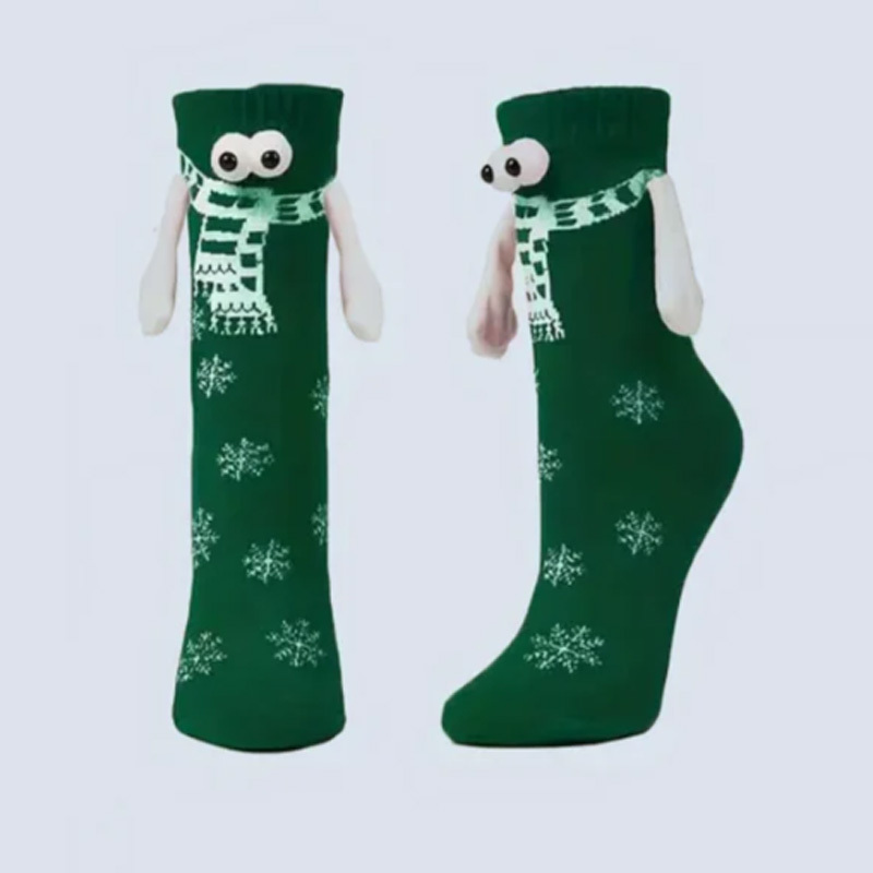 Christmas embroidered magnetic holding hands socks