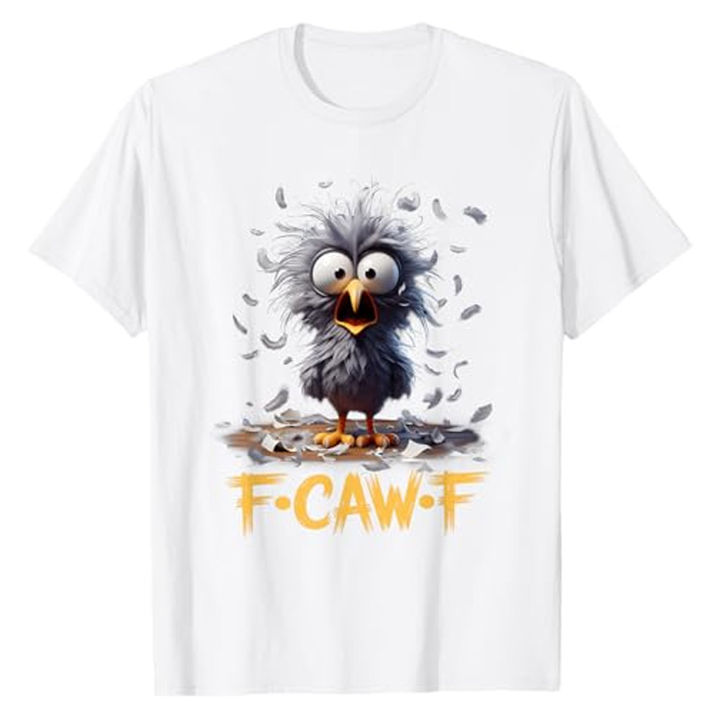 Round neck short-sleeved shirt with funny crow print