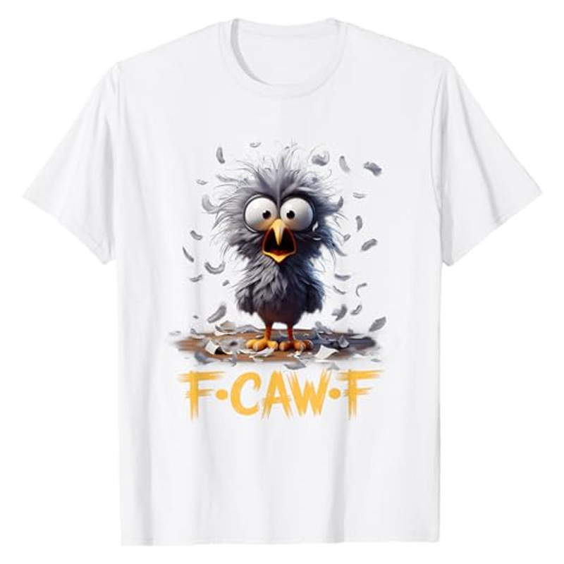 Round neck short-sleeved shirt with funny crow print