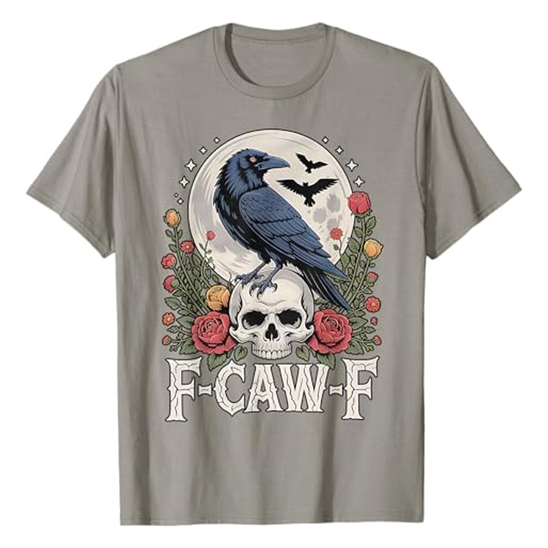 Round neck crow flower print short sleeves