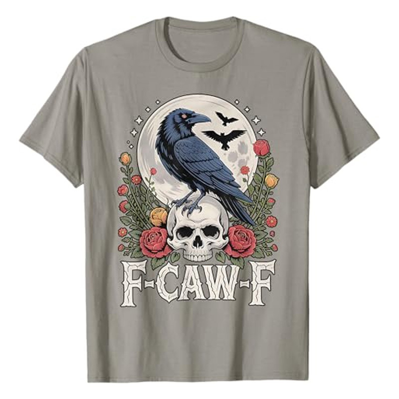 Round neck crow flower print short sleeves