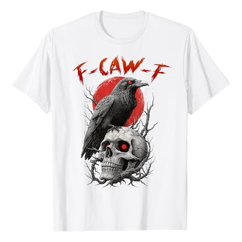 Round neck crow skull print short sleeves