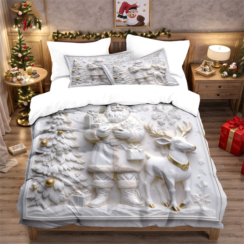 Christmas print three-piece bedding set