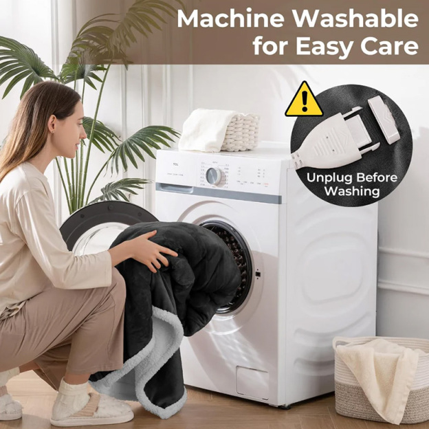 Wearable heated blanket with foot bag