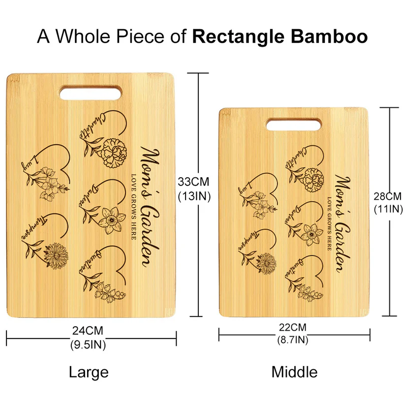 Customized Mom's Garden Cutting Board With Heart Birth Flowers Names