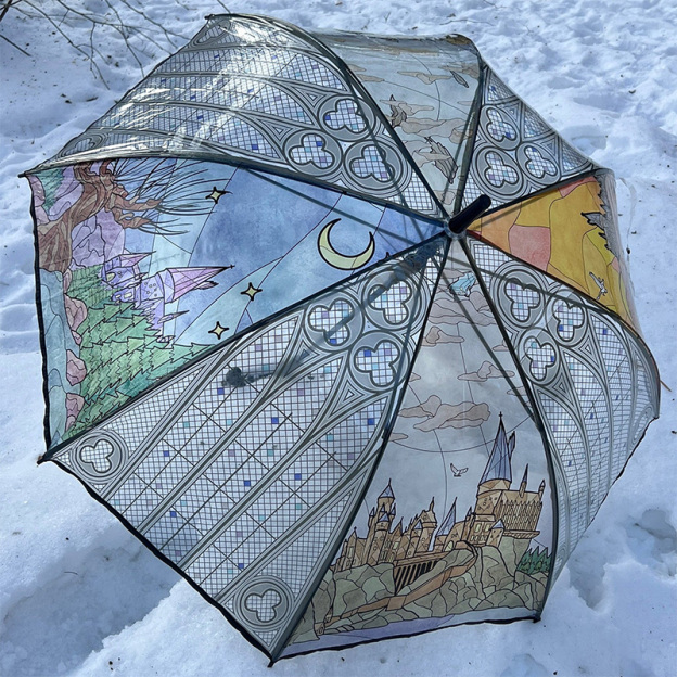Vintage Stained Glass Magic Castle Transparent Umbrella