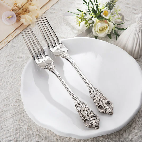 Personalized vintage wedding forks with laser engraving, set of 2