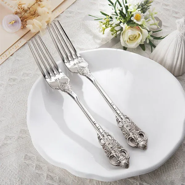 Personalized vintage wedding forks with laser engraving, set of 2