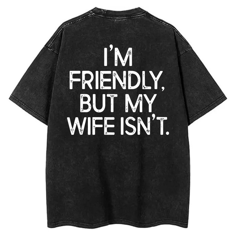 Funny Husband Slogan Back Print Vintage Washed Oversized T Shirt