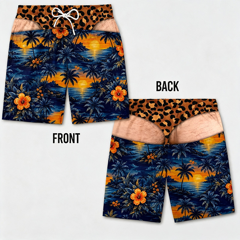 Quirky Visual Print Beach Shorts