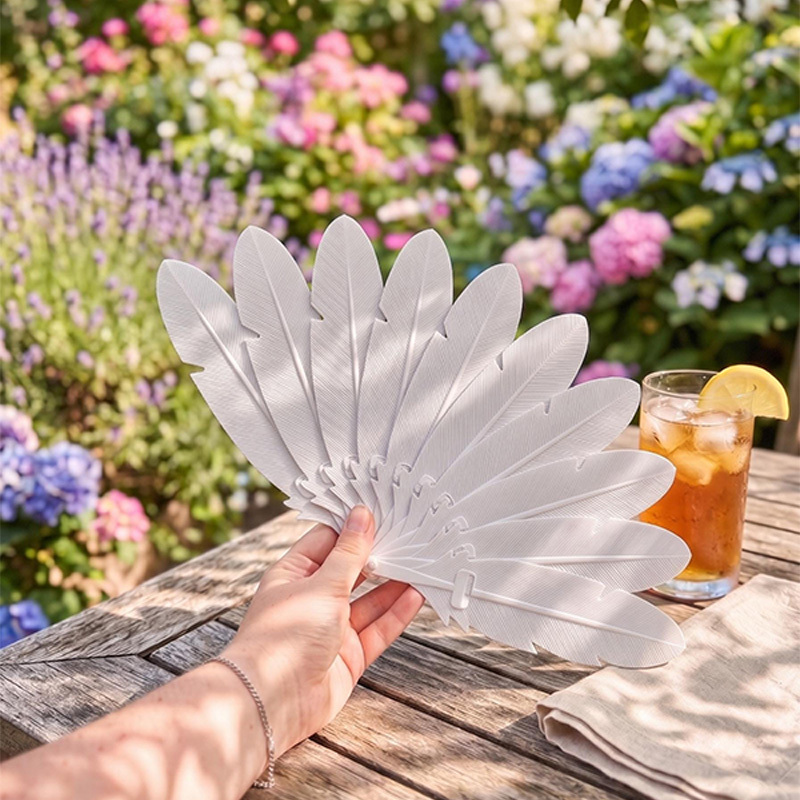 3D printed folding feather hand fan