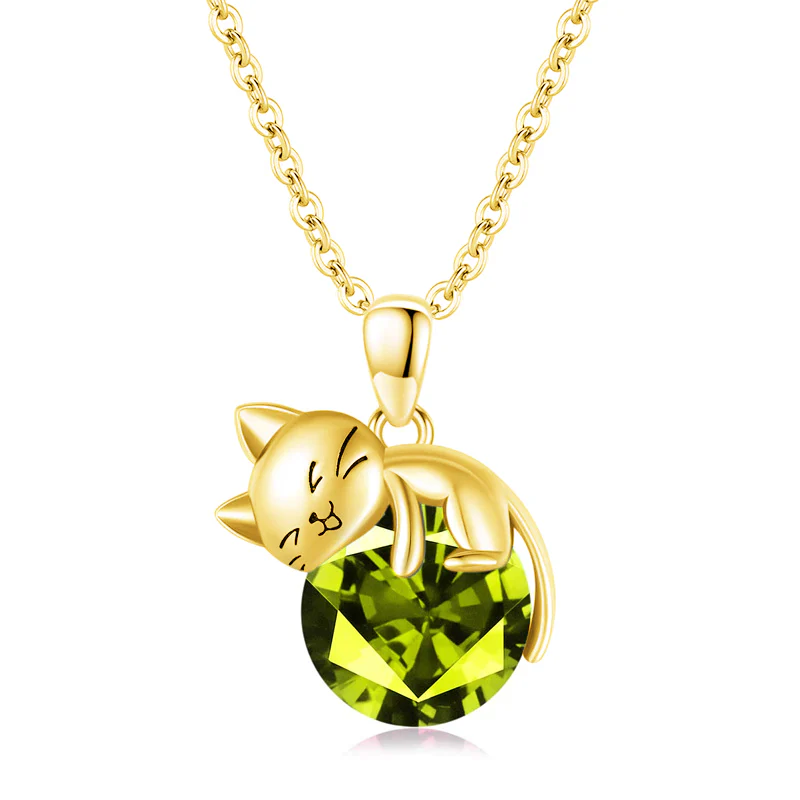 Cat pendant necklace with birthstone, gift for women, daughter and mother