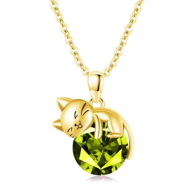 Cat pendant necklace with birthstone, gift for women, daughter and mother