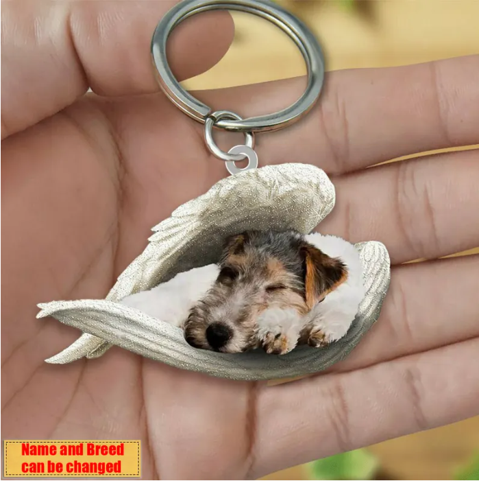 Personalized Stainless Dog Sleeping Angel Keychain - Double Sides Printed