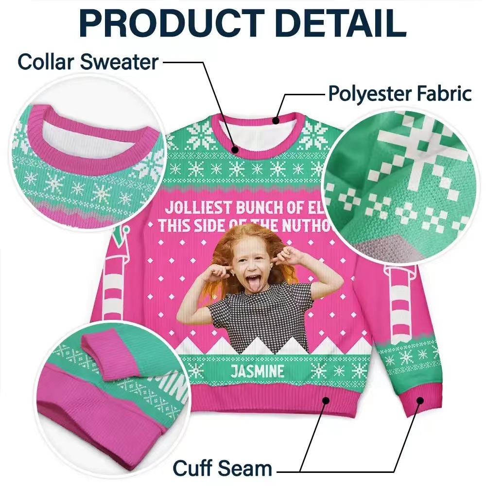 Custom Photo Jolliest Bunch Of Elves - Personalized Unisex Ugly Sweater