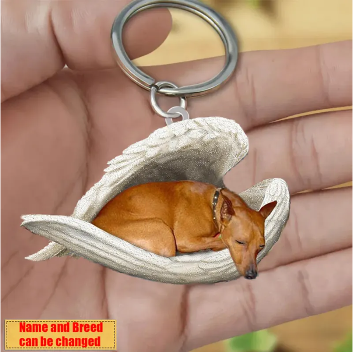 Personalized Stainless Dog Sleeping Angel Keychain - Double Sides Prin