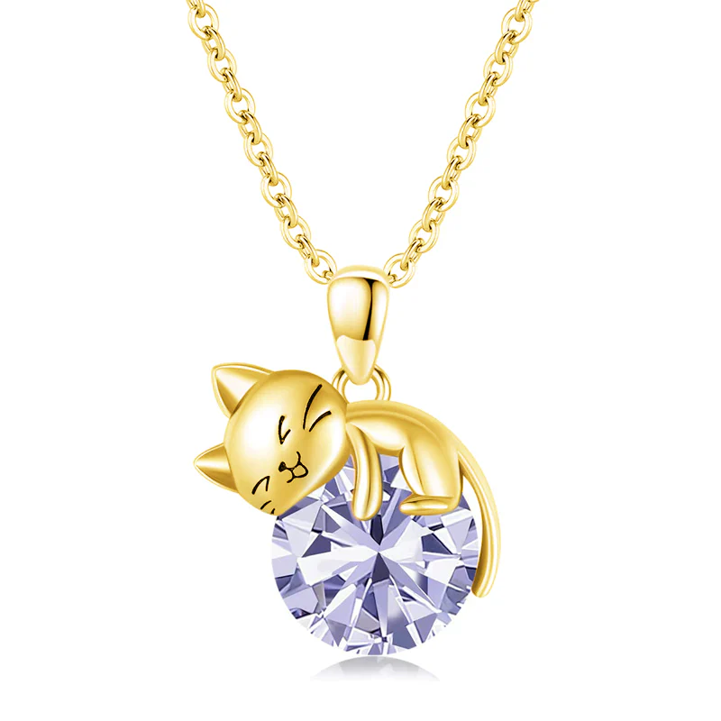 Cat pendant necklace with birthstone, gift for women, daughter and mother