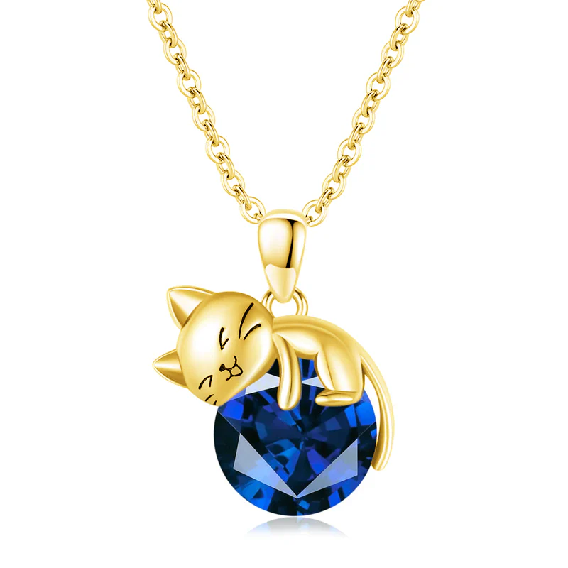 Cat pendant necklace with birthstone, gift for women, daughter and mother