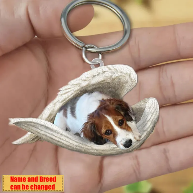 Personalized Stainless Dog Sleeping Angel Keychain - Double Sides Printed