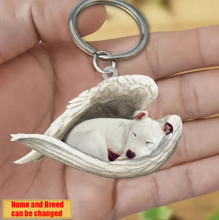 Personalized Stainless Dog Sleeping Angel Keychain - Double Sides Printed