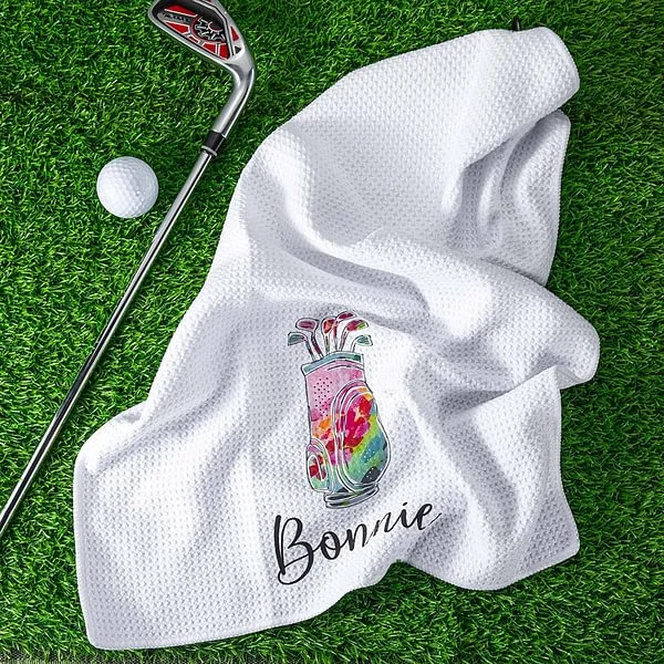 Personalized Colorful Golfing Clubs Golf Waffle Towel Absorb Sweat with Hanging Clip Name Birthday Gift for Golf Lovers