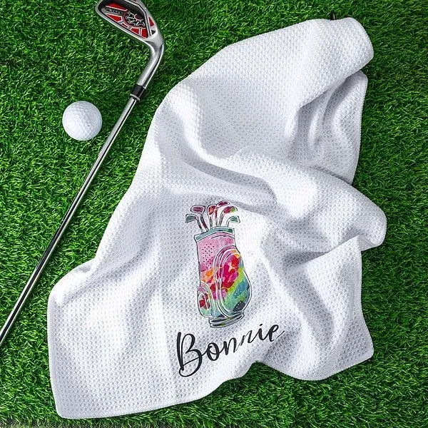 Personalized Colorful Golfing Clubs Golf Waffle Towel Absorb Sweat with Hanging Clip Name Birthday Gift for Golf Lovers