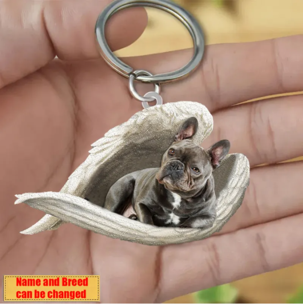 Personalized Stainless Dog Sleeping Angel Keychain - Double Sides Printed