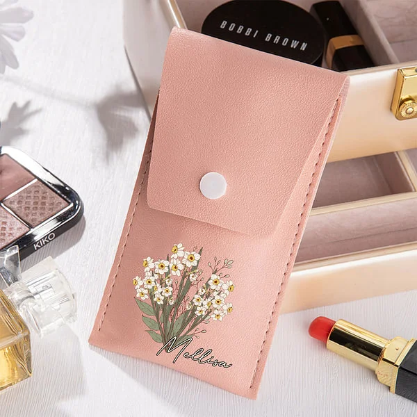 Personalized Birth Flower Bouquet Makeup Brush Bag Portable Travel Cosmetic Organizer with 8 Makeup Brushes Bridal Party Birthday Gift for Her