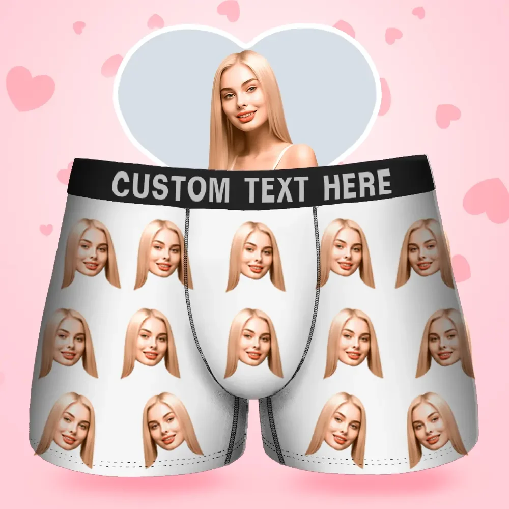Custom Face Men's Boxer Gift For Boyfriend Style Underwear, Birthday Gifts for Husband, Waistband Text Boxer Gift