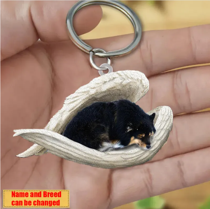 Personalized Stainless Dog Sleeping Angel Keychain - Double Sides Prin