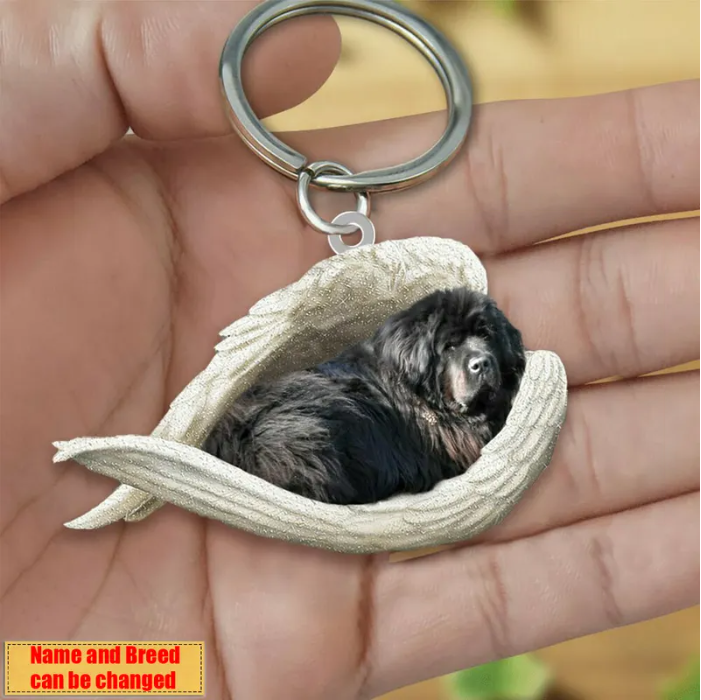 Personalized Stainless Dog Sleeping Angel Keychain - Double Sides Printed