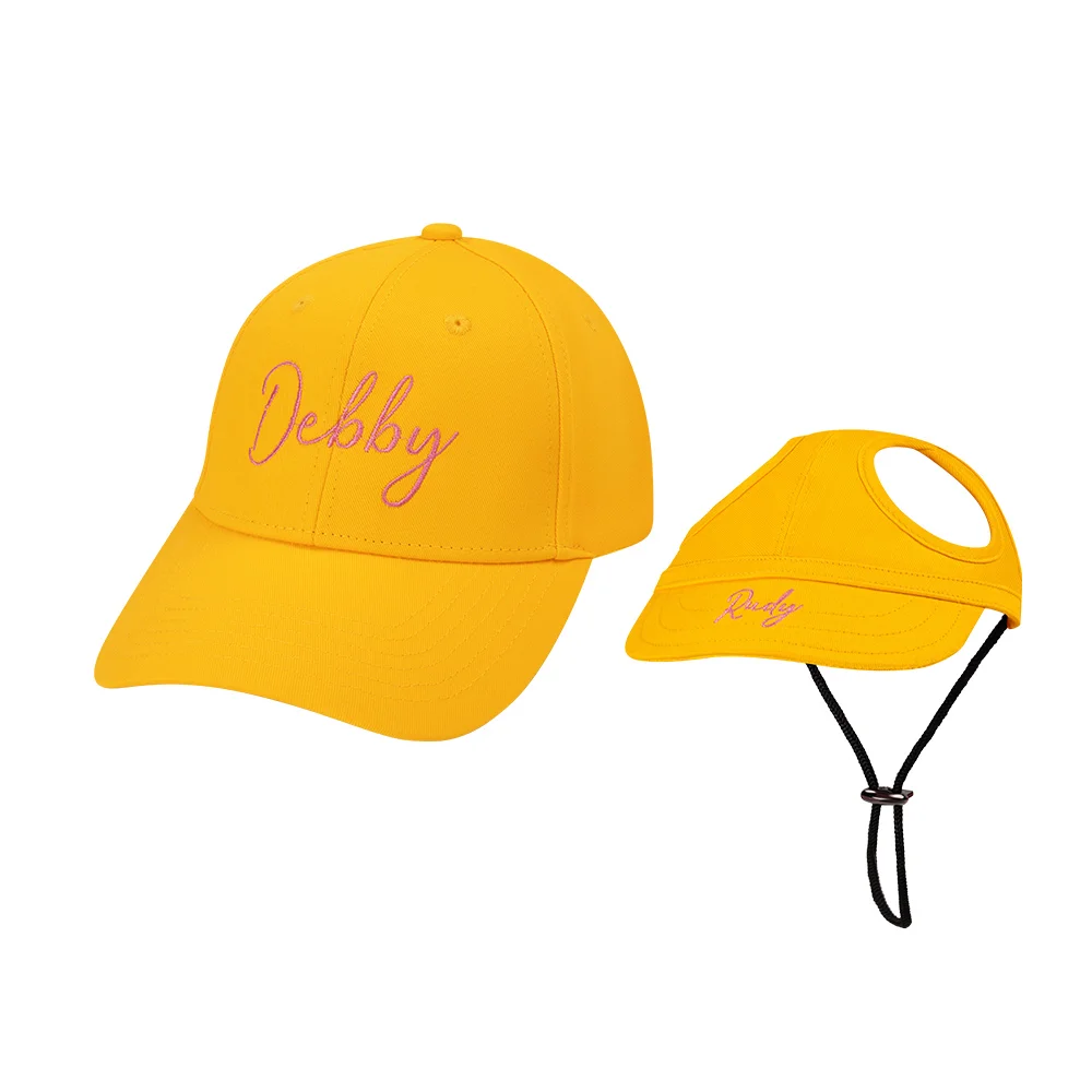 Personalized owner and dog embroidered name cap set, the perfect birth