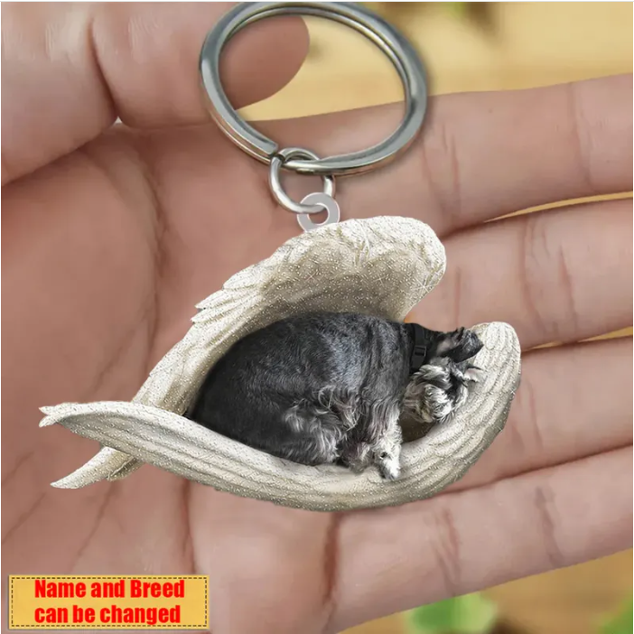 Personalized Stainless Dog Sleeping Angel Keychain - Double Sides Prin