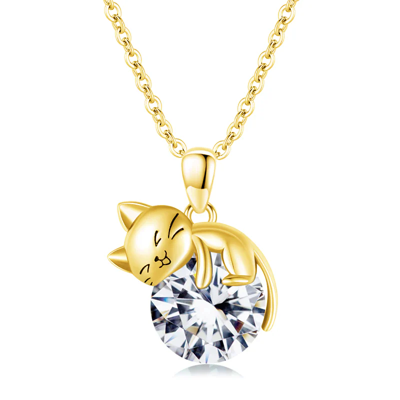 Cat pendant necklace with birthstone, gift for women, daughter and mother