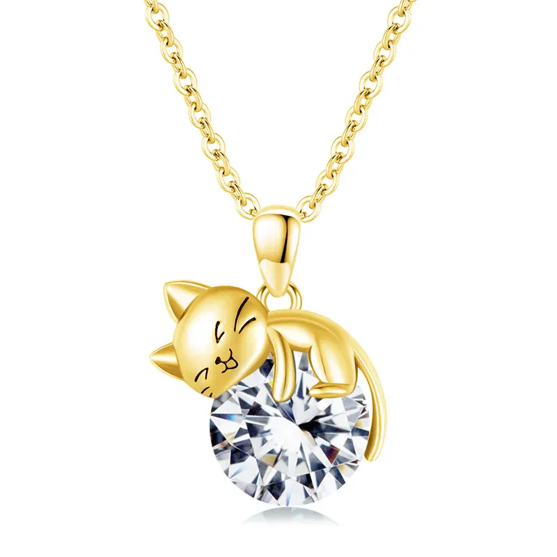 Cat pendant necklace with birthstone, gift for women, daughter and mother