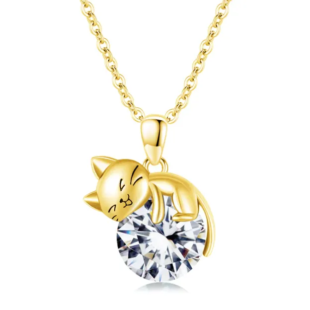 Cat pendant necklace with birthstone, gift for women, daughter and mother