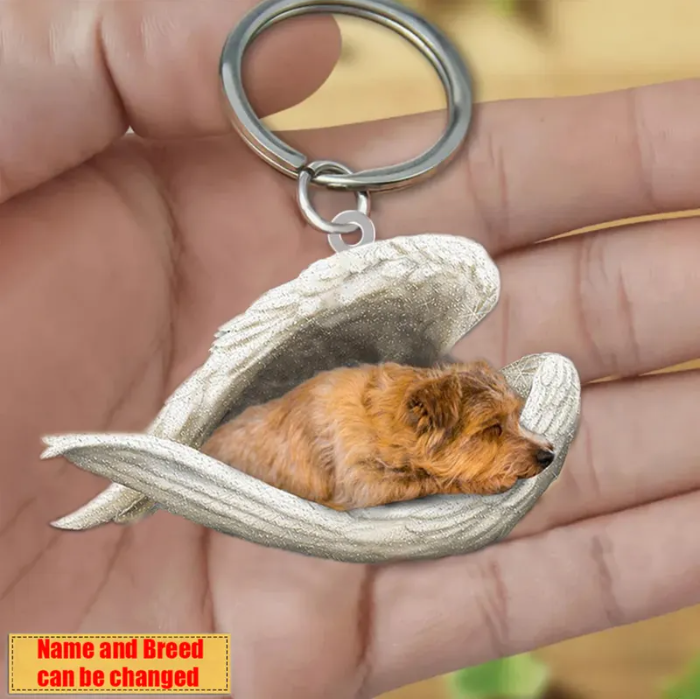 Personalized Stainless Dog Sleeping Angel Keychain - Double Sides Prin