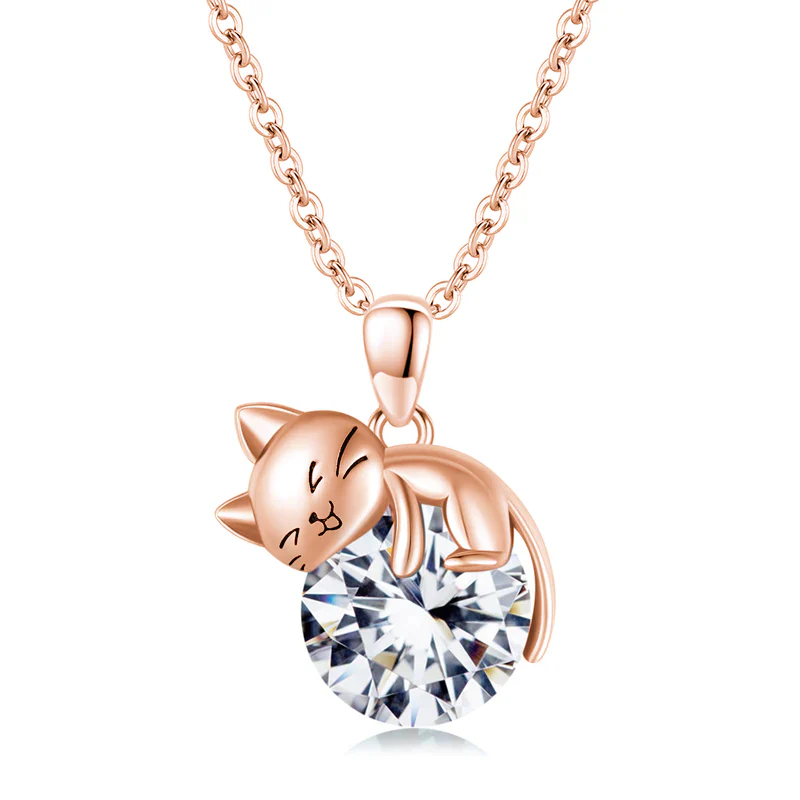Cat pendant necklace with birthstone, gift for women, daughter and mother