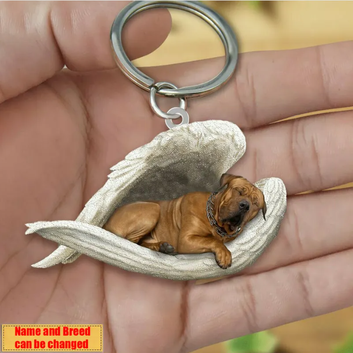 Personalized Stainless Dog Sleeping Angel Keychain - Double Sides Printed